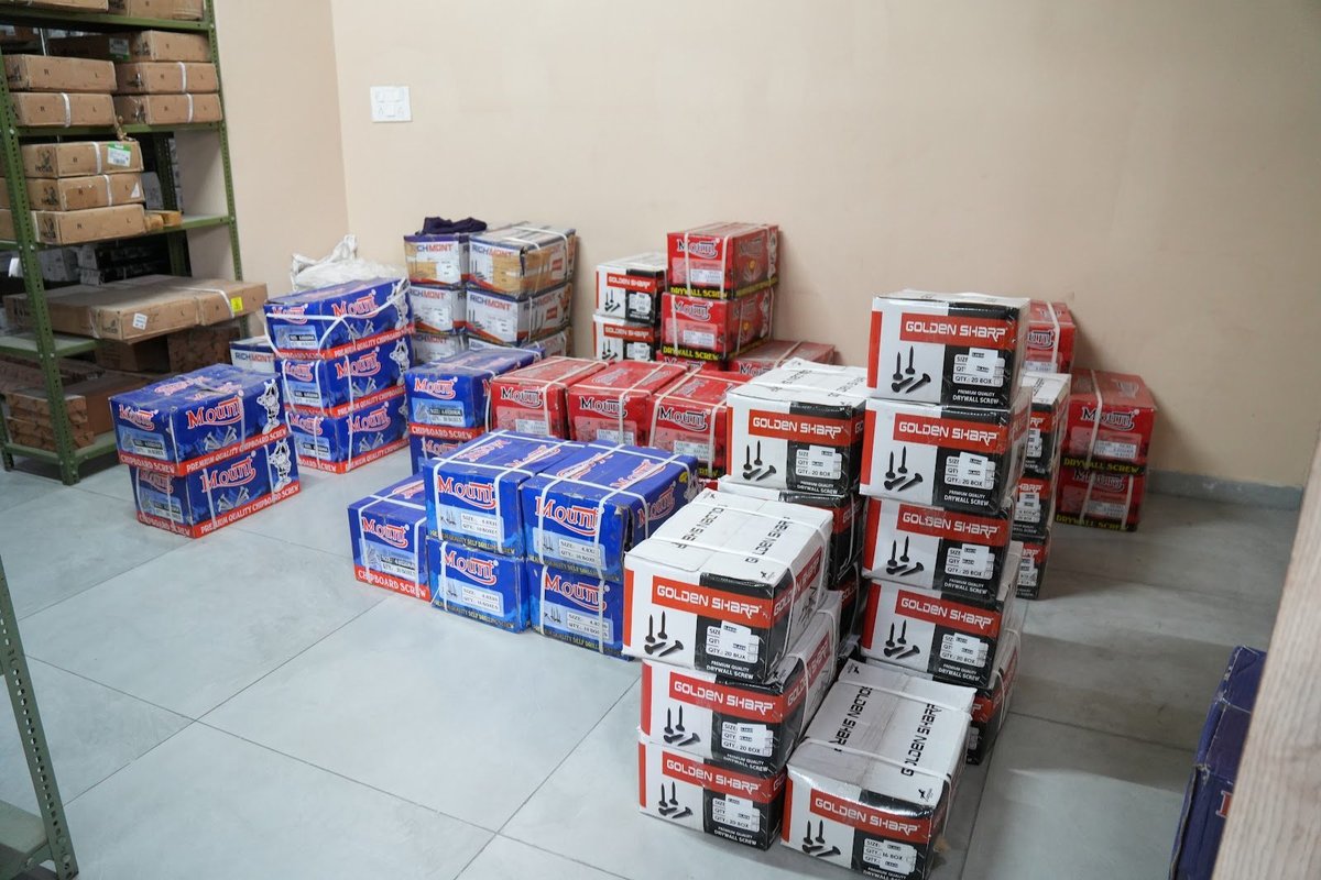 Sealed cartons staged for the day's deliveries